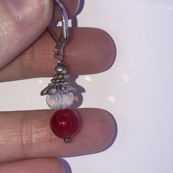 Carnelian and Opalite Lever-back Earrings - Picture 6 of 6